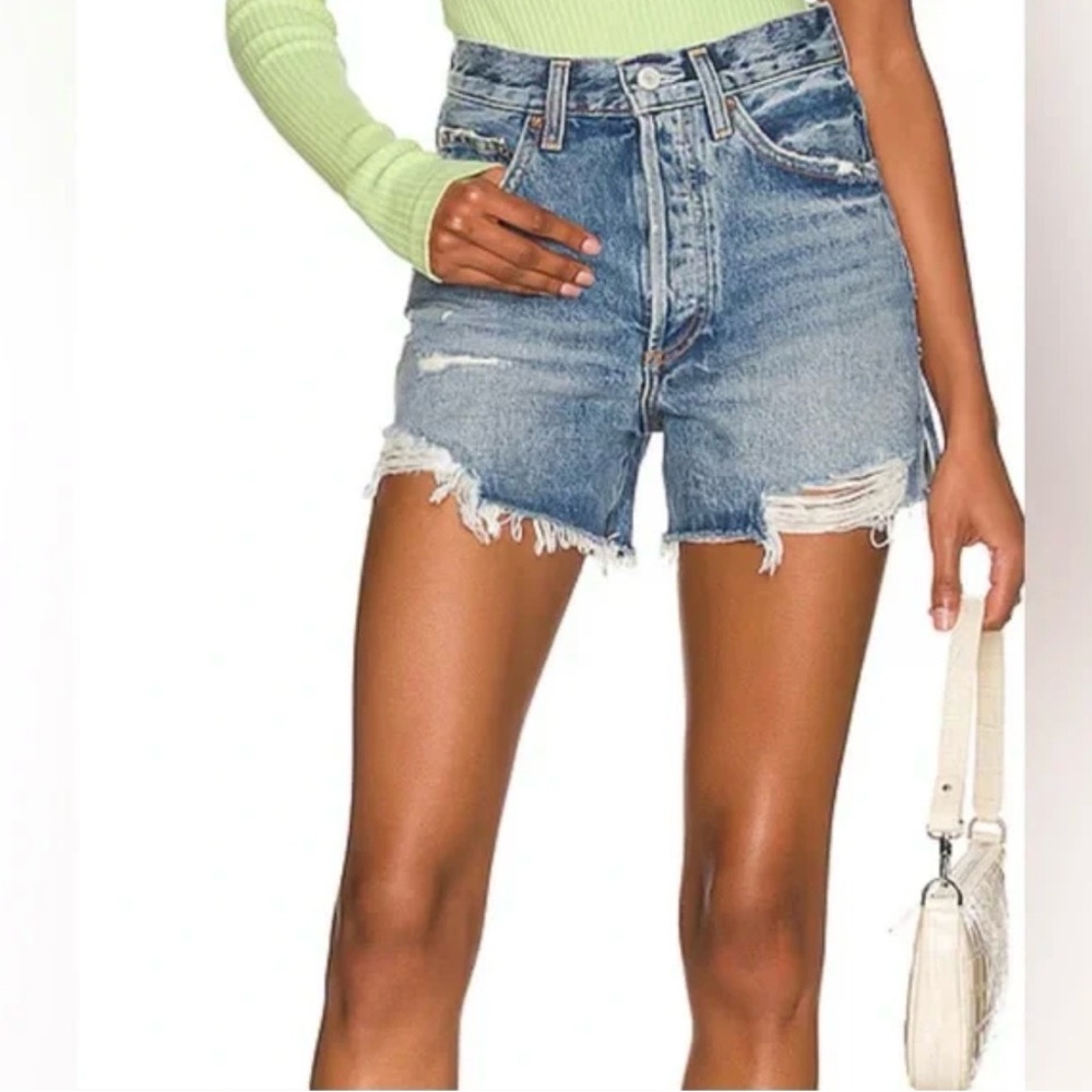 Agolde Dee Raw Hem Distressed Denim Shorts in Turmoil Size 24